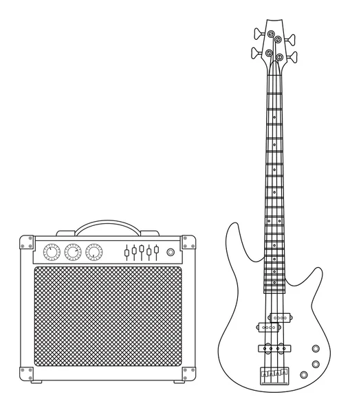 E-Bass-Gitarre und Verstärker — Stockvektor