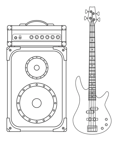 Electric Bass Guitar and Amplifier — Stock Vector
