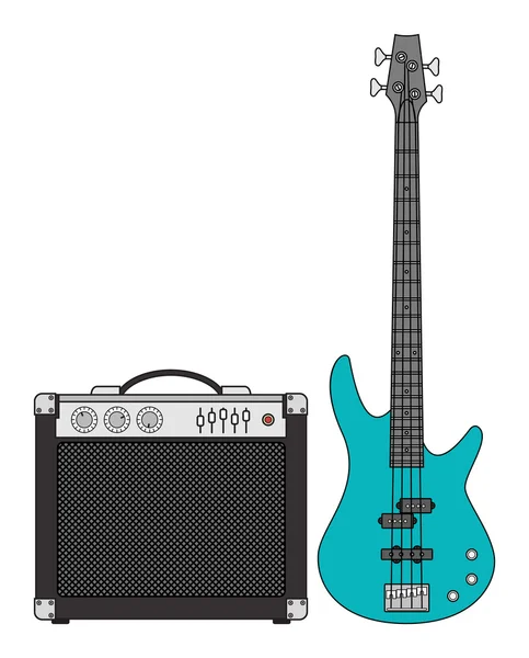 Electric Bass Guitar and Amplifier — Stock Vector