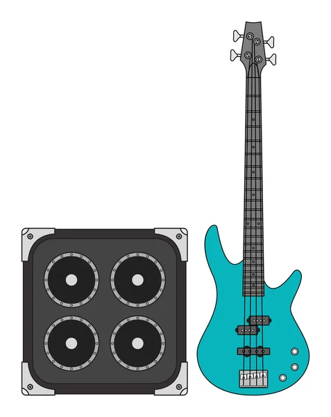 Electric Bass Guitar and Amplifier — Stock Vector