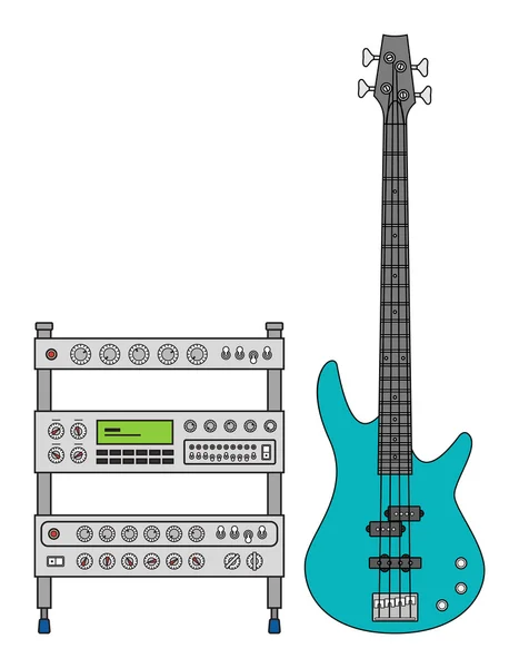 Electric Bass Guitar and Amplifier — Stock Vector