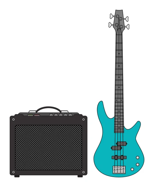 Electric Bass Guitar and Amplifier — Stock Vector
