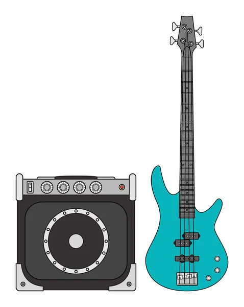 Electric Bass Guitar and Amplifier — Stock Vector