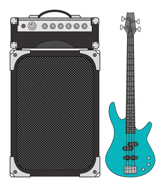 Electric Bass Guitar and Amplifier — Stock Vector