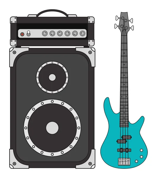 Electric Bass Guitar and Amplifier — Stock Vector