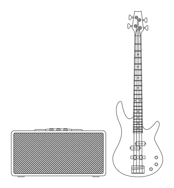 Guitarra baixo elétrico e amplificador — Vetor de Stock