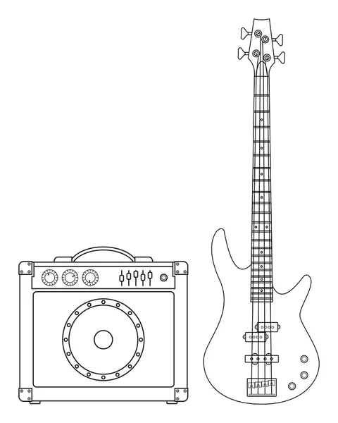 Gitar Bass Listrik dan Penguat - Stok Vektor