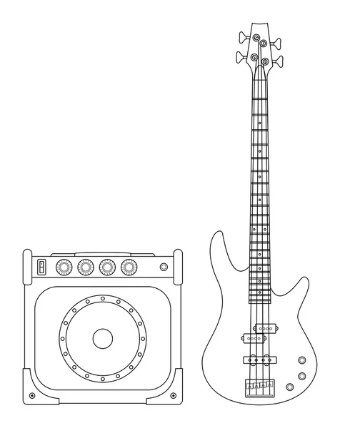 低音电吉他和放大器 — 图库矢量图片