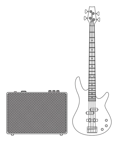 E-Bass-Gitarre und Verstärker — Stockvektor