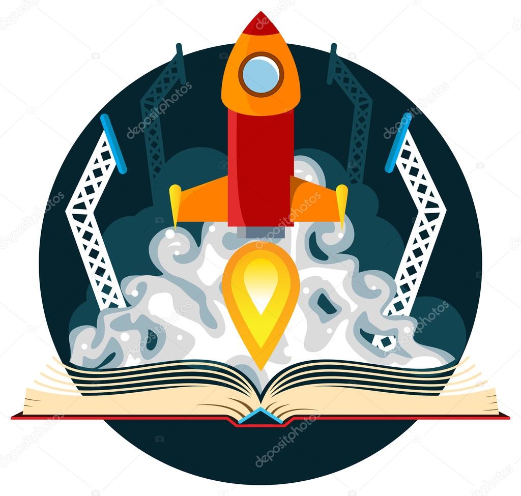 Sci-Fi Book with Rocket Launch