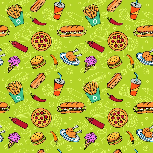 Fast Food griffonner motif sans couture — Image vectorielle