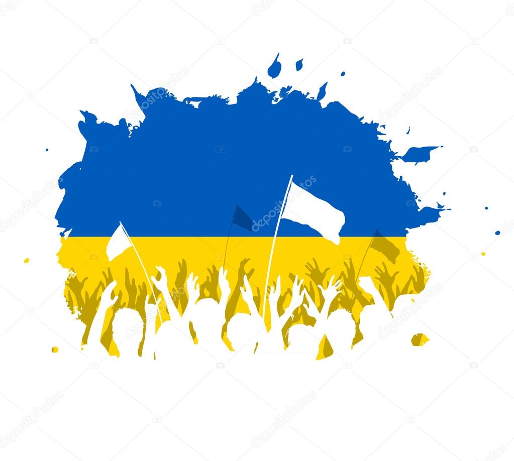 Celebrating Crowd with Ukrainian flag