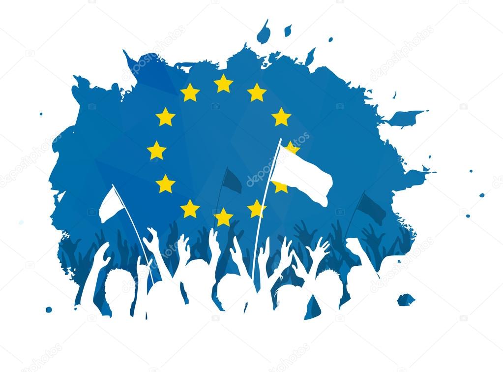 Celebrating Crowd with European Union flag