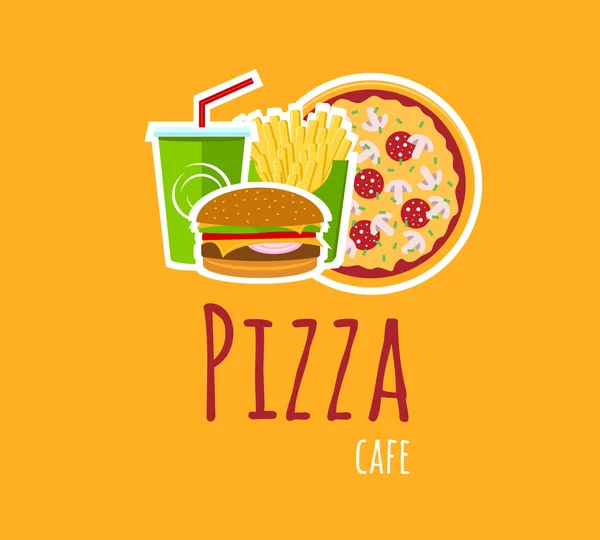 Pizza Cafe Logo Composition — Stock Vector