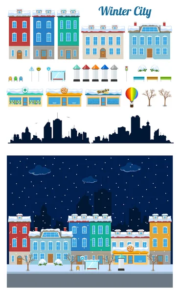 Winter City Street Set — Stockvector