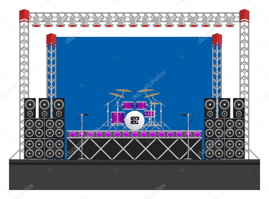 Big Concert Stage with Speakers and Drums