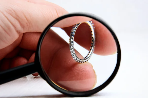 Silver ring jewelry edition diamonds and other stones — Stock Photo, Image