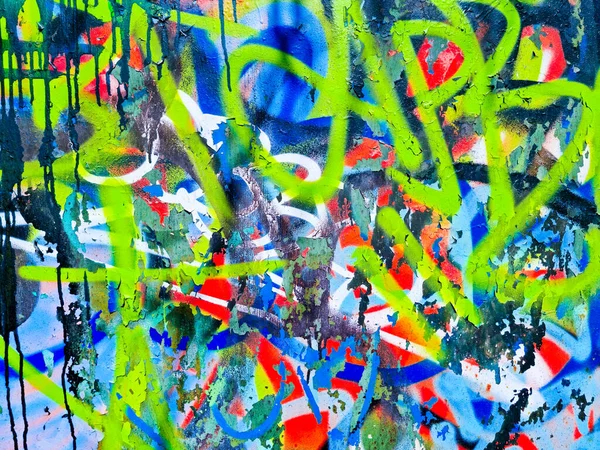 Zbliżenie kolorowe bałagan malowane ściany miejskie tekstury — Zdjęcie stockowe