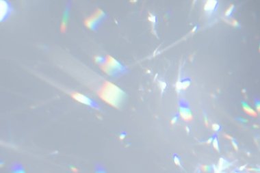 Beyaz duvarda bulanık gökkuşağı ışık kırılması dokusu