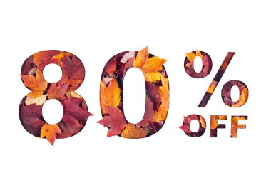  Kırmızı akçaağaç yapraklarının dokusuyla dolu metinde yüzde 80 indirim