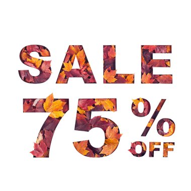  % 75 indirimli kırmızı sonbahar akçaağaç yapraklarıyla dolu.