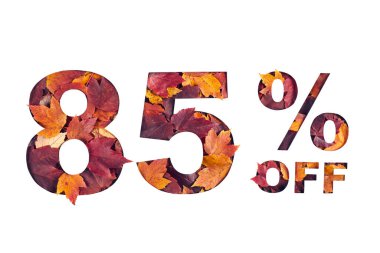  Kırmızı akçaağaç yapraklarının dokusuyla dolu metinde yüzde 85 indirim