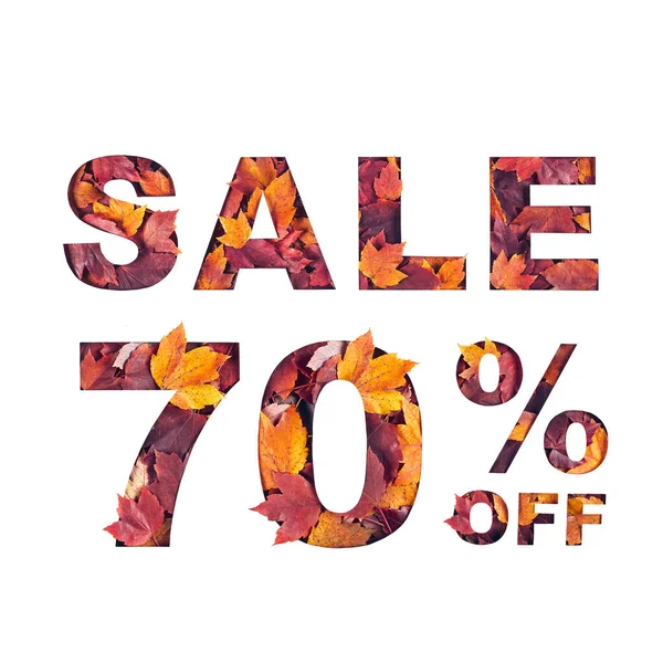  Kırmızı sonbahar akçaağaç yapraklarının dokusuyla dolu metin satışında yüzde 70 indirim.