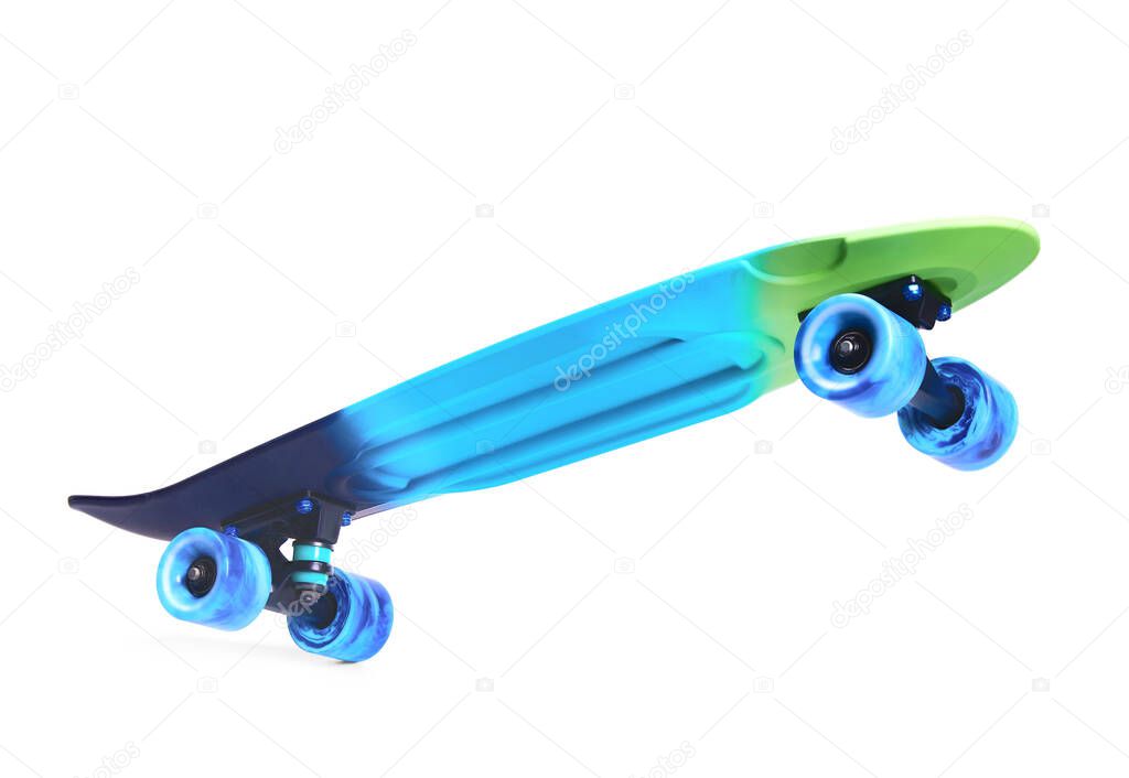 rainbow plastic Penny board skateboard isolated on white background