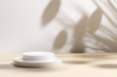 Bej arka plan ve gölgelerde daire podyumları olan sahne