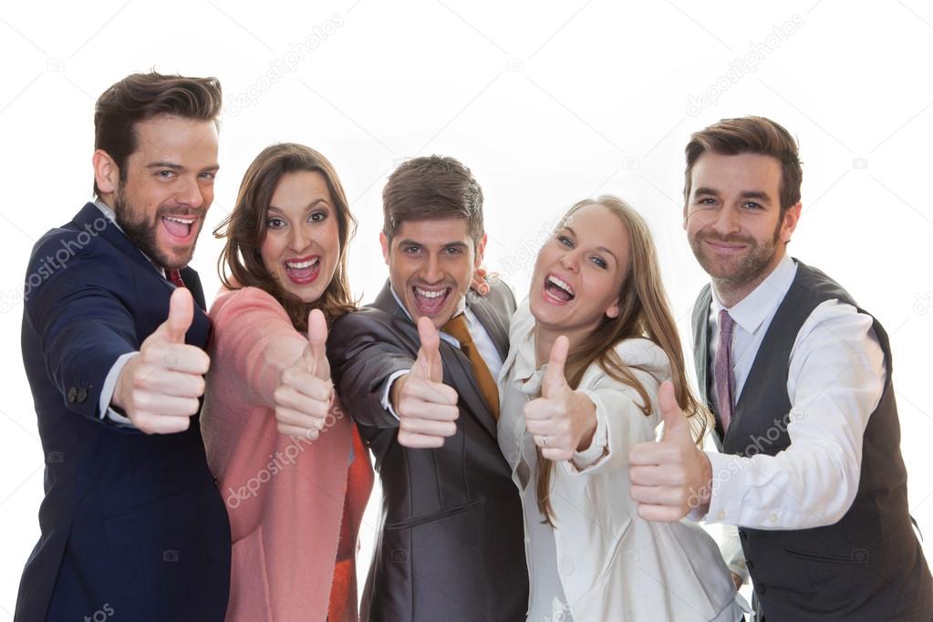 group of people with thumbs up