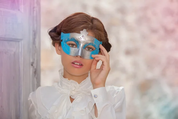 Innocent woman with face masquerade mask — Stock Photo, Image