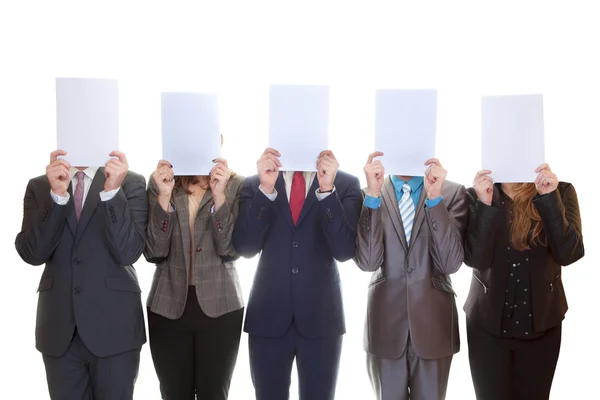 Business team holding blank papers. — Stock Photo, Image