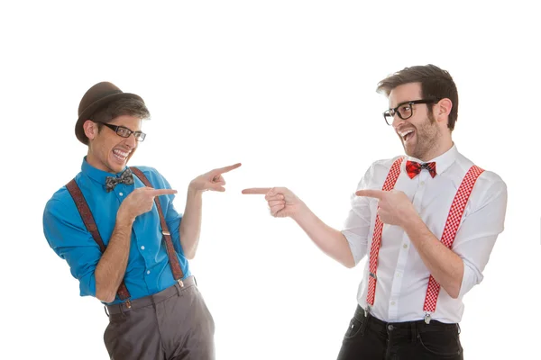 Quirky business men pointing — Stock Photo, Image