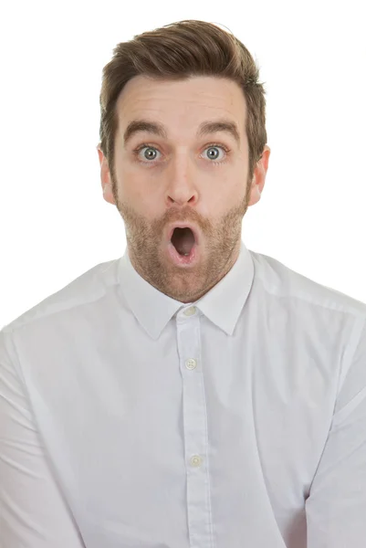 Σοκαρισμένος ο άνθρωπος εκπλήξεις στόμα ανοικτό — Φωτογραφία Αρχείου