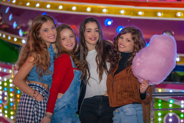 group of girls at carnival fair.