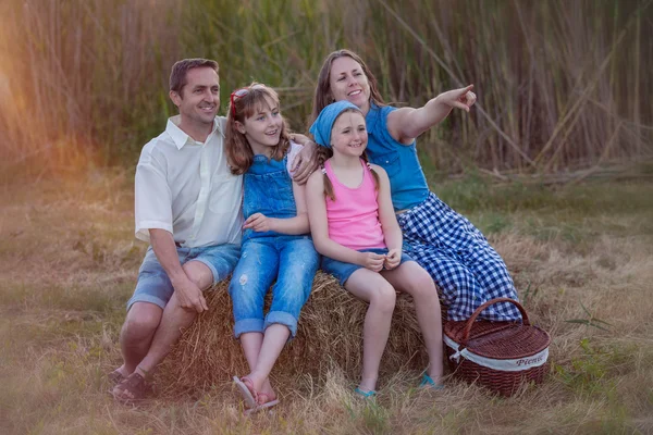 Friska lycklig familj utomhus i sommar picknick — Stockfoto