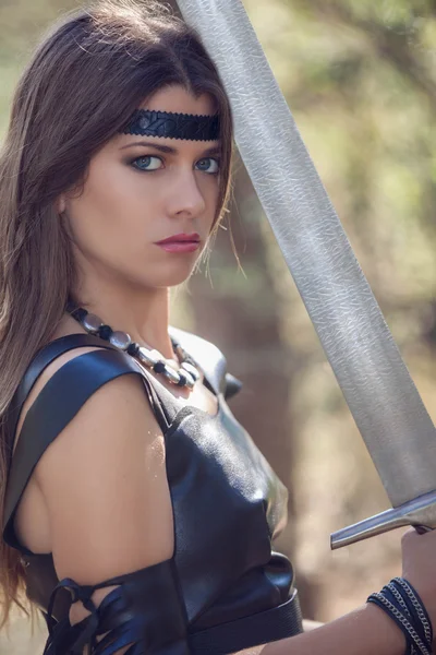 Woman with sword, cosplay — Stock Photo, Image