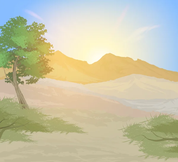 Paisaje y cielo del atardecer de montaña — Vector de stock