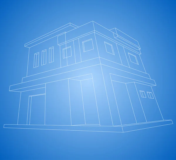 Nuova casa wireframe moderno su sfondo blu — Vettoriale Stock