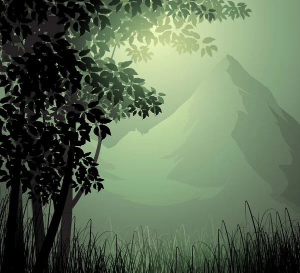 Árboles paisaje vector silueta naturaleza fondo — Vector de stock