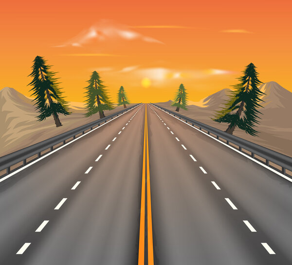 закат на дороге