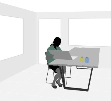 Çalışan genç kadın ile oda ofis