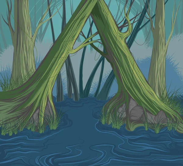 Träd floden scen — Stock vektor