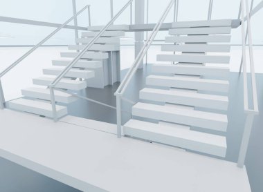Ofis içi model sahne 3D mimari ve duvar kağıdı arkaplanı oluşturma