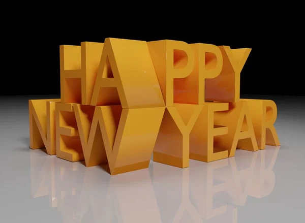 Happy New Year Yellow Color Rendering Wallpaper Background — Stock Photo, Image