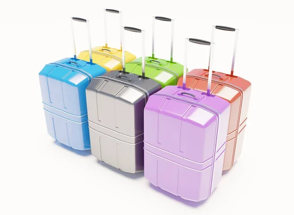 Colorful Set Large Suitcase Model Scene Rendering White Background — 图库照片