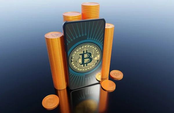 Bitcoin Smarttelefonteknologi Investering Kryptering Forretningskryptovaluta Tapeter – stockfoto
