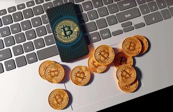 Bitcoin Investeringer Blokkkjedeteknologi Gjengitt Forretningspapirbakgrunn – stockfoto