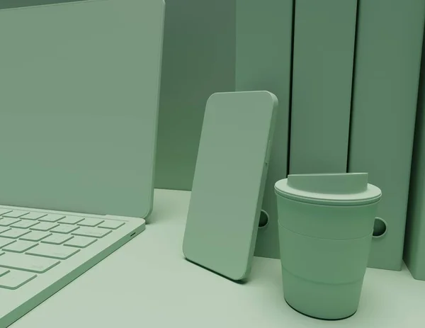 Cerrar Teléfono Inteligente Una Escena Verde Tecnología Renderizado Fondos Escritorio — Foto de Stock