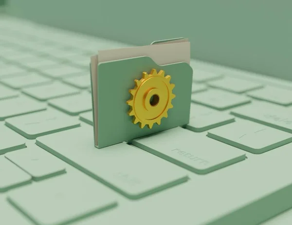 Green Folder Laptop Keyboard Maintenance Document Scene Rendering Technology Wallpaper — Stock Photo, Image